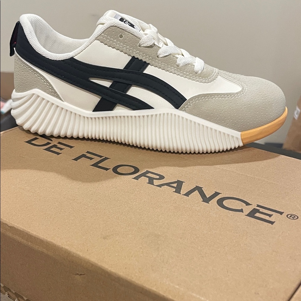 Women’s White & Black Low-Top Sneakers with Gray Suede Accents